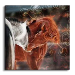 Arabian horse canvas art, square, Beige, Black, and Blue