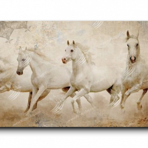 Arabian horse canvas art, wide panoramic, Beige, Black, and Brown