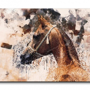 Arabian horse canvas art, landscape, Beige, Black, and Brown